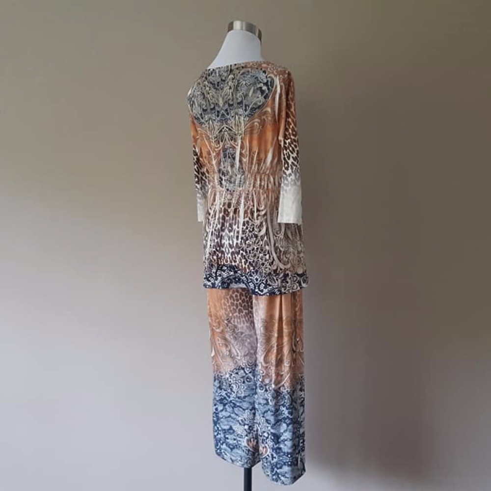 Lounge Set Leopard Print V Neck Elastic Pants Sm - image 4